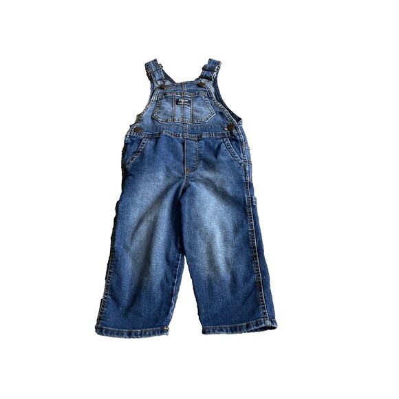 OSHKOSH B'GOSH VESTBAK BLUE DENIM LOGO OVERALLS JEAN 2T Kid Core Y2K - Picture 1 of 8